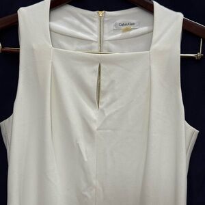 Calvin Klein White Sleeveless Sheath Dress Gold Zip Size 12 EUC discontinued